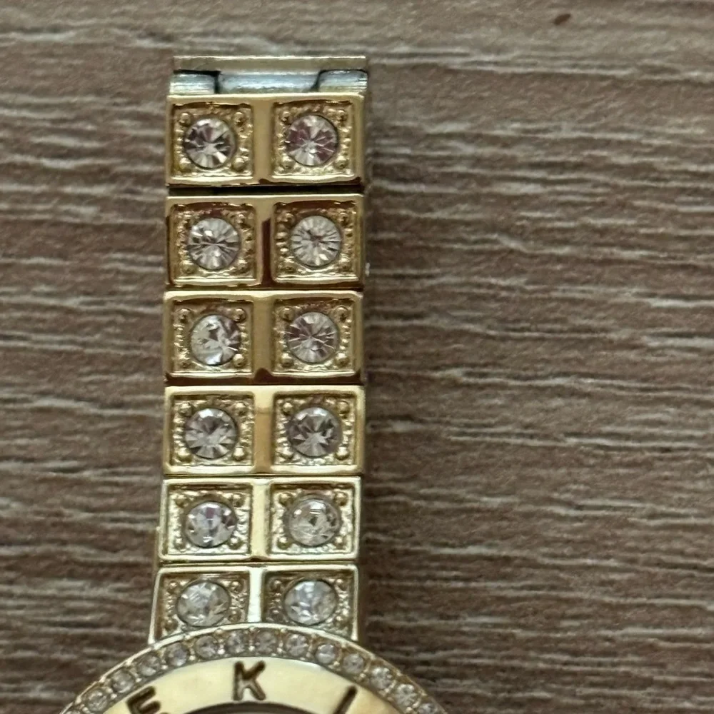 Anne Klein Gold Plated Rhinestone Bling Watch Water Resistant Logo Face 7” Dress